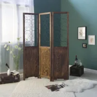 Geprüfte Retourware - Paravent Raumteiler 3-teilig, 120x170 cm - Kiefernholz in Braun mit schwarz lackiertem Metall
