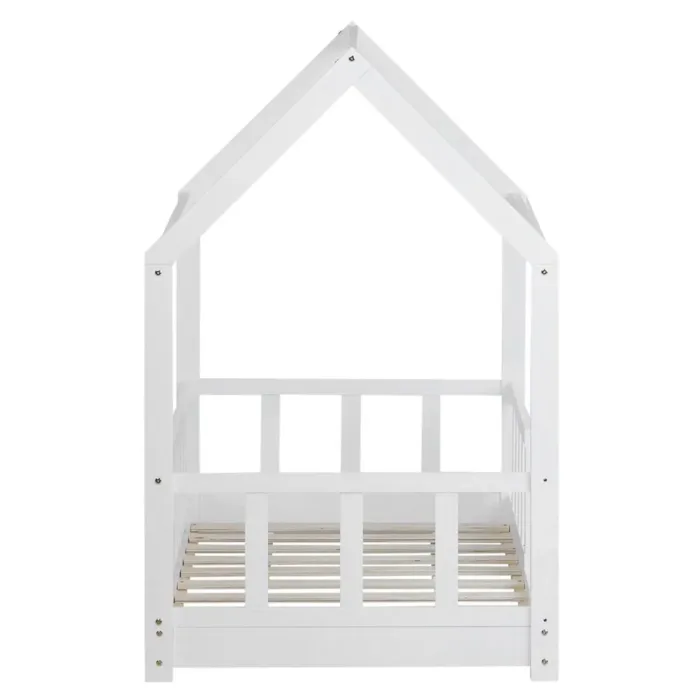 Geprüfte Retourware - Kinderbett 80×160 cm Holz - Hausbett in Weiß mit Rausfallschutz