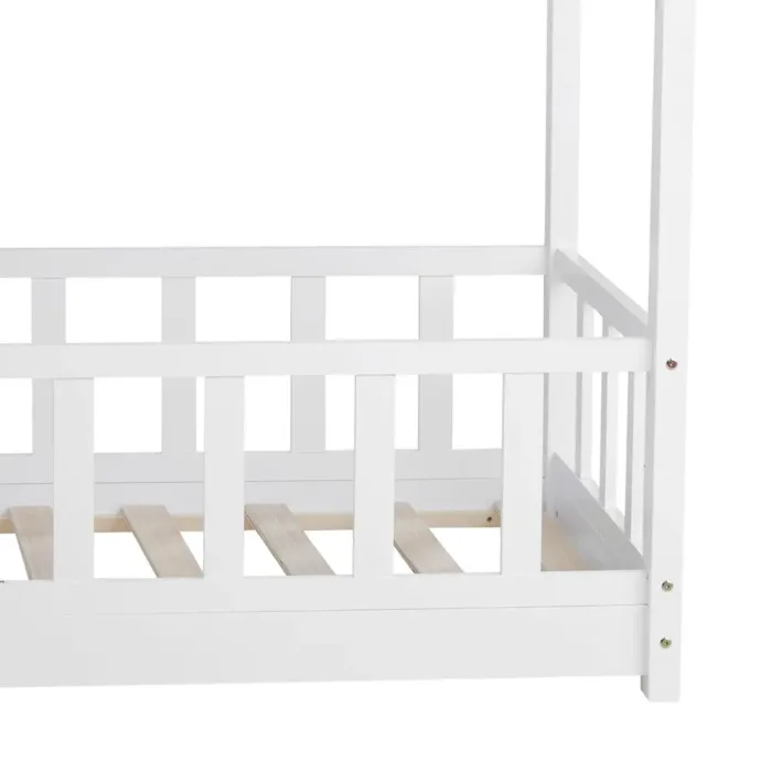 Geprüfte Retourware - Kinderbett 80×160 cm Holz - Hausbett in Weiß mit Rausfallschutz