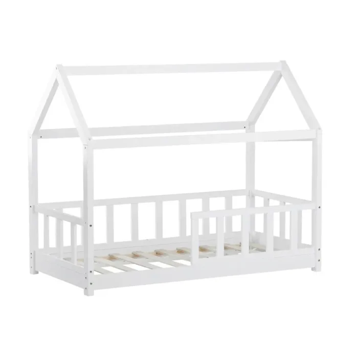 Geprüfte Retourware - Kinderbett 80×160 cm Holz - Hausbett in Weiß mit Rausfallschutz