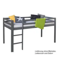 Geprüfte Retourware - Kinderbett 90×200 cm - Hochbett aus Kiefernholz in Grau mit Leiter