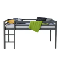 Geprüfte Retourware - Kinderbett 90×200 cm - Hochbett aus Kiefernholz in Grau mit Leiter