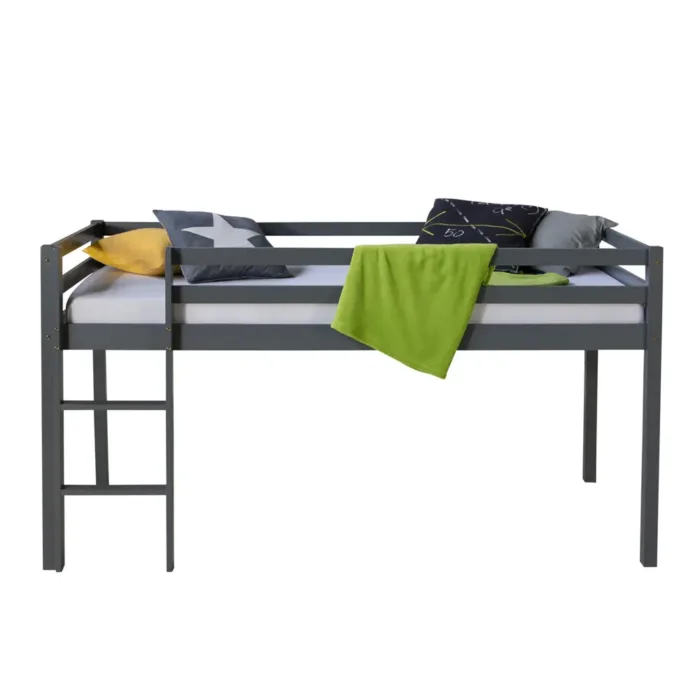 Geprüfte Retourware - Kinderbett 90×200 cm - Hochbett aus Kiefernholz in Grau mit Leiter