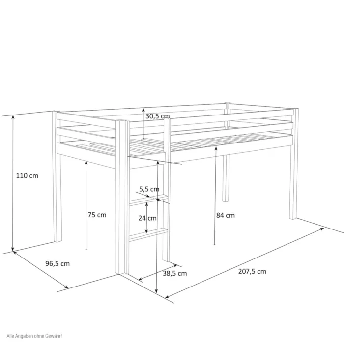 Geprüfte Retourware - Kinderbett 90×200 cm - Hochbett aus Kiefernholz in Grau mit Leiter