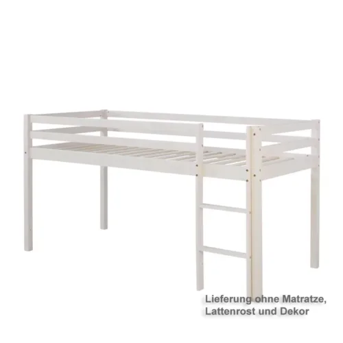 Geprüfte Retourware - Kinderbett 90×200 cm - Hochbett aus Kiefernholz in Weiß mit Leiter