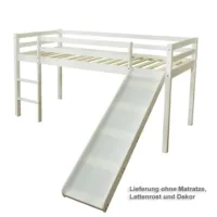 Geprüfte Retourware - Kinderbett 90×200 cm Holz - Hochbett in Weiß mit Leiter und Rutsche