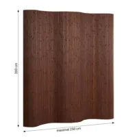 Bambusraumteiler 250 cm Breite 200 cm Höhe - Paravent in Wellenform - Farbe: Dunkelbraun