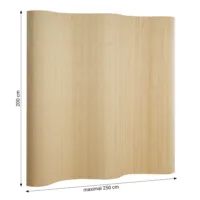 Paravent 250 cm Breite 200 cm Höhe - Raumteiler aus Bambus in Wellenoptik - Farbe: Natur