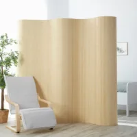 Paravent 250 cm Breite 200 cm Höhe - Raumteiler aus Bambus in Wellenoptik - Farbe: Natur