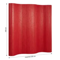 Raumteiler 250 cm Breite 200 cm Höhe - Bambus Trennwand in welliger Form - Farbe: Rot