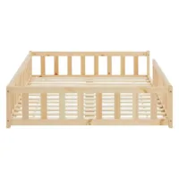 Bodenbett im Montessori Design 120×200 - Echtholz Kinderbett mit Gitterschutz – Farbe: Natur