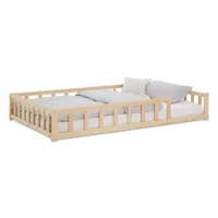 Bodenbett im Montessori Design 120×200 - Echtholz Kinderbett mit Gitterschutz – Farbe: Natur