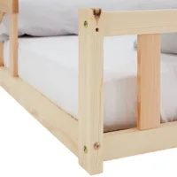 Bodenbett im Montessori Design 120×200 - Echtholz Kinderbett mit Gitterschutz – Farbe: Natur