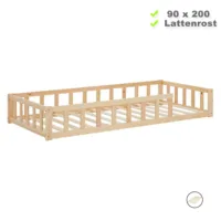 Montessori-Bett für kleine Erkunder - Vollholz-Bodenbett 90x200 für erholsame Zeiten - Farbe: Natur