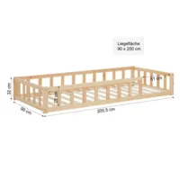 Montessori-Bett für kleine Erkunder - Vollholz-Bodenbett 90x200 für erholsame Zeiten - Farbe: Natur