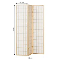 Raumteiler kleine Quadrate - Paravent 3 teilig aus Holz - Reispapier in Weiß - Farbe: Natur