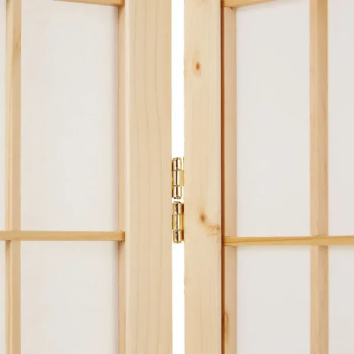 Raumteiler kleine Quadrate - Paravent 3 teilig aus Holz - Reispapier in Weiß - Farbe: Natur