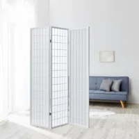 Raumteiler kleine Quadrate - Paravent 3 teilig aus Holz - Reispapier in Weiß - Farbe: Weiß