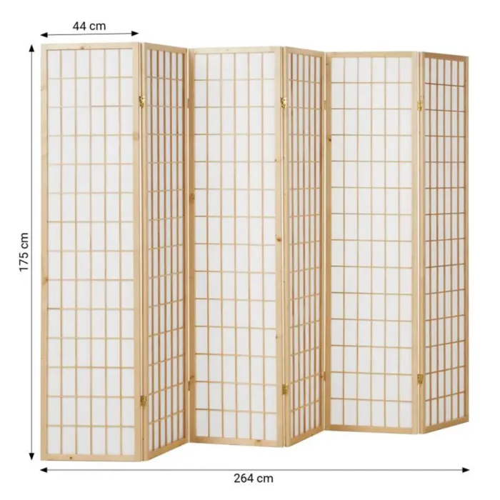 Raumteiler kleine Quadrate - Paravent 6 teilig aus Holz - Reispapier in Weiß - Farbe: Natur