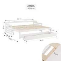 Ausziehbett 2x 90x200 - Einzelbett und Doppelbett aus Holz mit Bettschublade - Farbe: Weiß
