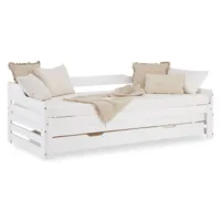 Ausziehbett 2x 90x200 - Einzelbett und Doppelbett aus Holz mit Bettschublade - Farbe: Weiß
