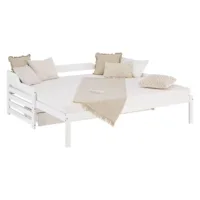 Ausziehbett 2x 90x200 - Einzelbett und Doppelbett aus Holz mit Bettschublade - Farbe: Weiß