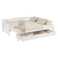 Ausziehbett 2x 90x200 - Einzelbett und Doppelbett aus Holz mit Bettschublade - Farbe: Weiß