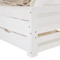 Ausziehbett 2x 90x200 - Einzelbett und Doppelbett aus Holz mit Bettschublade - Farbe: Weiß