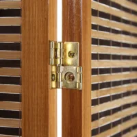 Raumteiler - Paravent 3 teilig dunkles Holz mit mehrfarbigen Bambusstreben - Farbe: Braun
