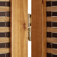 Raumteiler - Paravent 3 teilig dunkles Holz mit mehrfarbigen Bambusstreben - Farbe: Braun