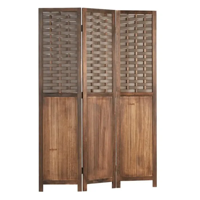 Geprüfte Retourware - Paravent Raumteiler 3-teilig, 120x170 cm - Raumtrenner mit Rattanoptik Elemente in Braun