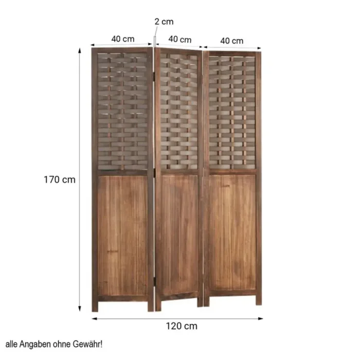 Geprüfte Retourware - Paravent Raumteiler 3-teilig, 120x170 cm - Raumtrenner mit Rattanoptik Elemente in Braun