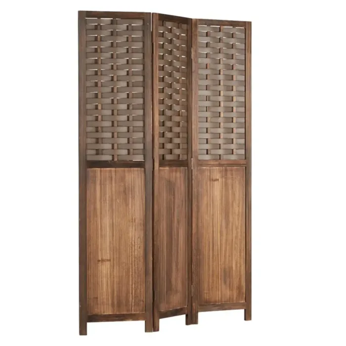 Geprüfte Retourware - Paravent Raumteiler 3-teilig, 120x170 cm - Raumtrenner mit Rattanoptik Elemente in Braun