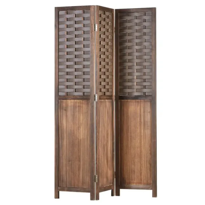 Geprüfte Retourware - Paravent Raumteiler 3-teilig, 120x170 cm - Raumtrenner mit Rattanoptik Elemente in Braun