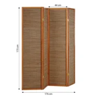 Raumteiler - Paravent 4 teilig dunkles Holz mit mehrfarbigen Bambusstreben - Farbe: Braun