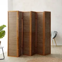 Raumteiler - Paravent 6 teilig dunkles Holz mit mehrfarbigen Bambusstreben - Farbe: Braun