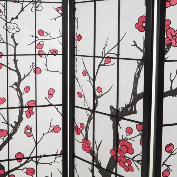 Geprüfte Retourware - Paravent Raumteiler 6-teilig, 264x179 cm - Holz und Reispapier mit Muster in Schwarz mit Rot