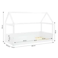 Hausbett 90x200 mit Rausfallschutz - Kinder Einzelbett aus Holz im Montessori-Style - Farbe: Weiß