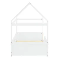 Hausbett 90x200 mit Rausfallschutz - Kinder Einzelbett aus Holz im Montessori-Style - Farbe: Weiß