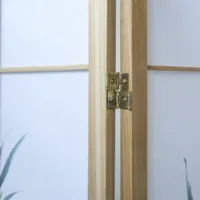 Raumteiler - Paravent 3 teilig Holz mit Shoji Reispapier und Bambus-Motiv in Grün - Farbe: Natur