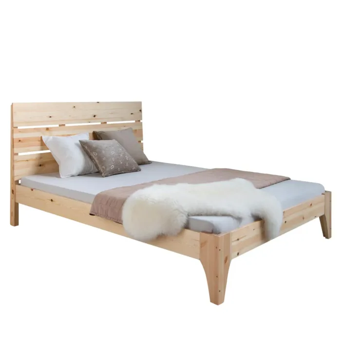 Massivholzbett 140x200 – Doppelbett mit hohem Kopfteil – Farbe: Natur