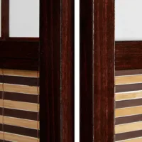 Raumteiler - Paravent 3 teilig - Höhe 200 cm aus Holz und Bambus mit Reispapier Weiß - Farbe: dunkles Braun