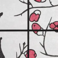 Raumteiler - Paravent 3 teilig Holz mit Shoji Reispapier und Motiv in Rot und Schwarz - Farbe: Schwarz