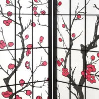 Raumteiler - Paravent 4 teilig Holz mit Shoji Reispapier und Motiv in Rot und Schwarz - Farbe: Schwarz