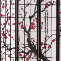 Raumteiler - Paravent 6 teilig Holz mit Shoji Reispapier und Motiv in Rot und Schwarz - Farbe: Schwarz