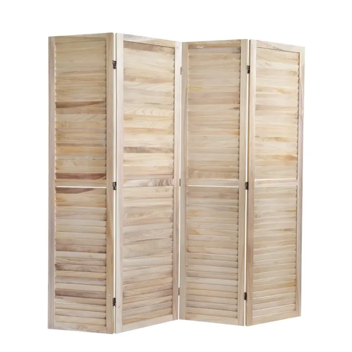 Geprüfte Retourware - Paravent Raumteiler 4-teilig, 160x170 cm - Holz Trennwand mit Holzlamellen in Natur