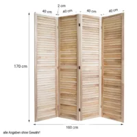 Geprüfte Retourware - Paravent Raumteiler 4-teilig, 160x170 cm - Holz Trennwand mit Holzlamellen in Natur