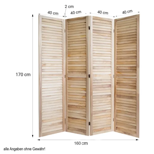 Geprüfte Retourware - Paravent Raumteiler 4-teilig, 160x170 cm - Holz Trennwand mit Holzlamellen in Natur