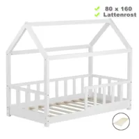 Hausbett 80x160 - Kinderbett mit Rausfallschutz - Farbe: Weiß