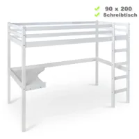 Hochbett mit Ablage 90x200 - Jugend- und Kinderbett mit Schreibtisch - Farbe: Weiß